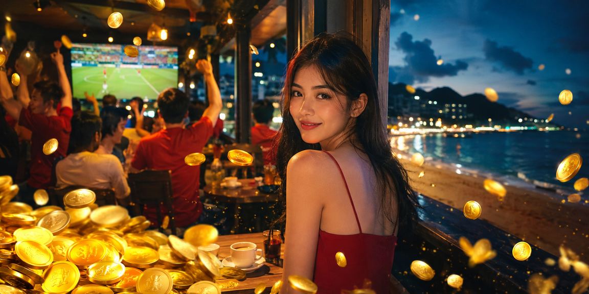 Không gian cà phê Vũng Tàu với màn hình hiển thị tỷ lệ cá cược casino